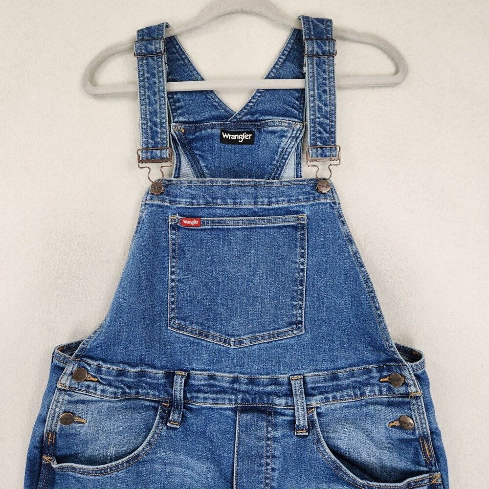 Wrangler Overalls Womens Large Blue Denim Bibs Straight Leg Medium Wash Jean - Picture 2 of 11
